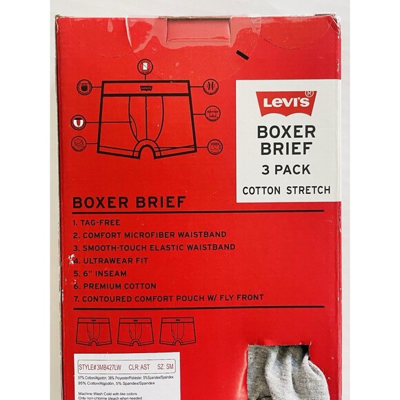 Levi’s Boxer Brief Cotton Stretch 3 Pack Style#3MB427LW Men’s S Color:AST - Picture 7 of 8